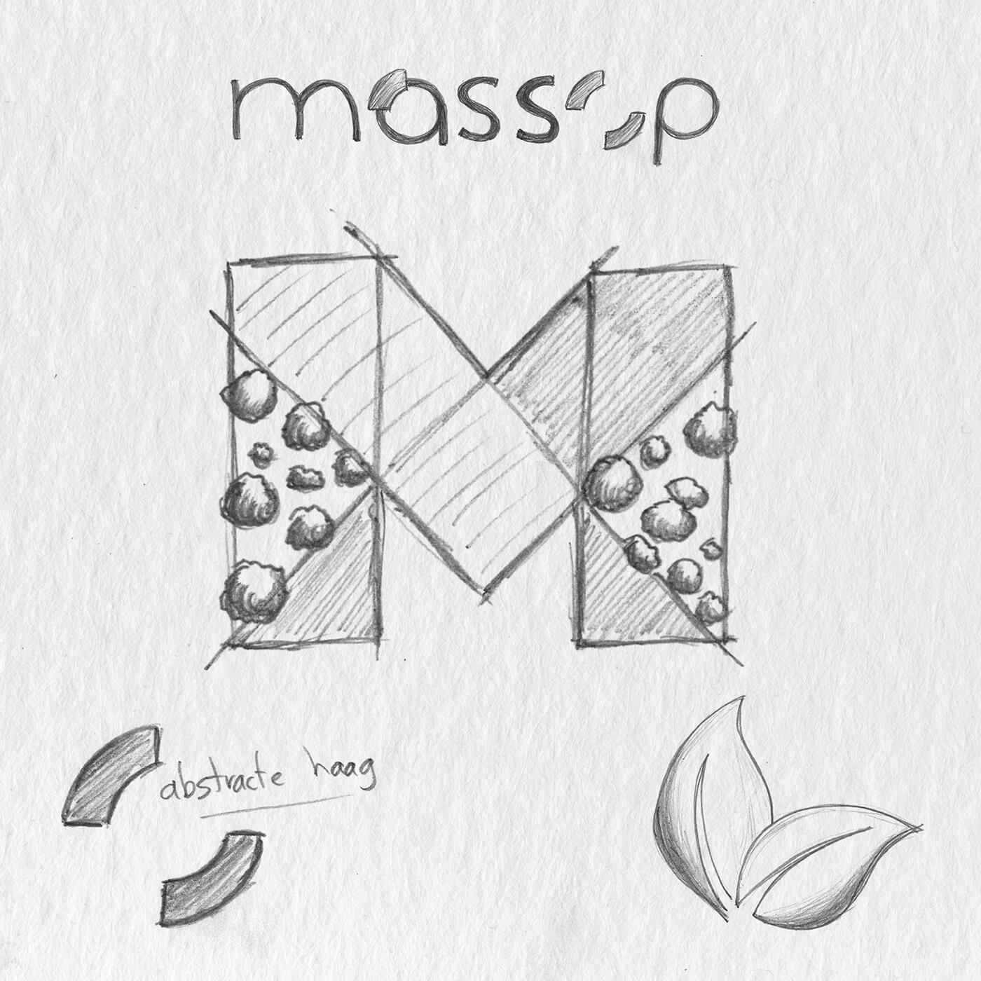 Ontwerpschetsen van het logo voor Massop hoveniers