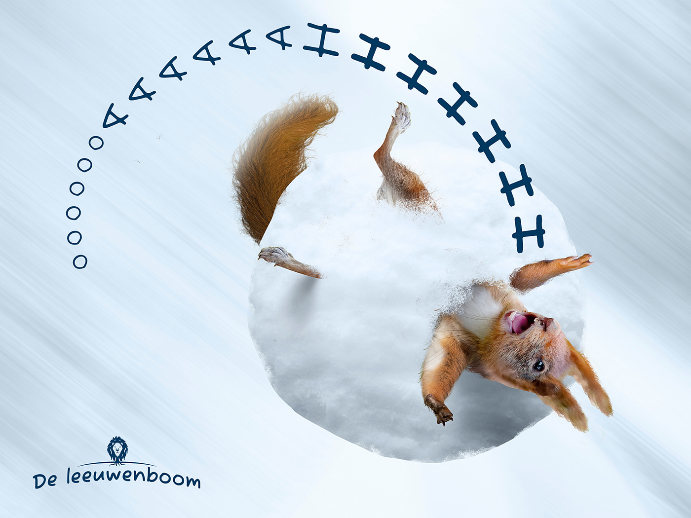 Illustratie van Eef als sneeuwbal met pootjes uit het prentenboek Leo de Leeuwenboom
