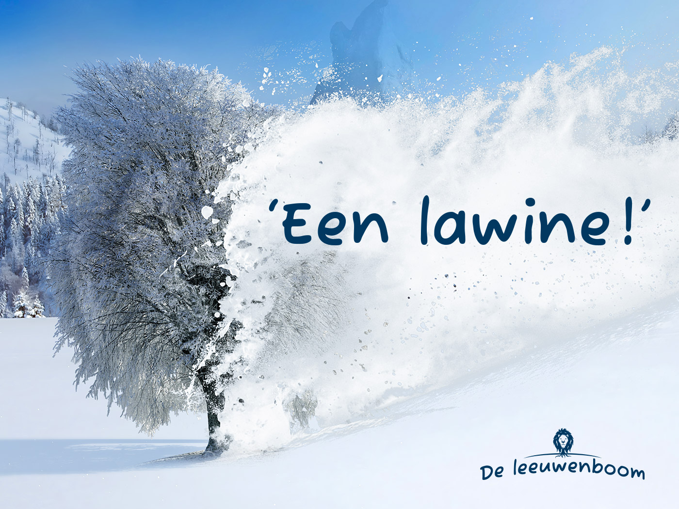 Lawine scène uit het kleurrijke en unieke prentenboek Leo de Leeuwenboom