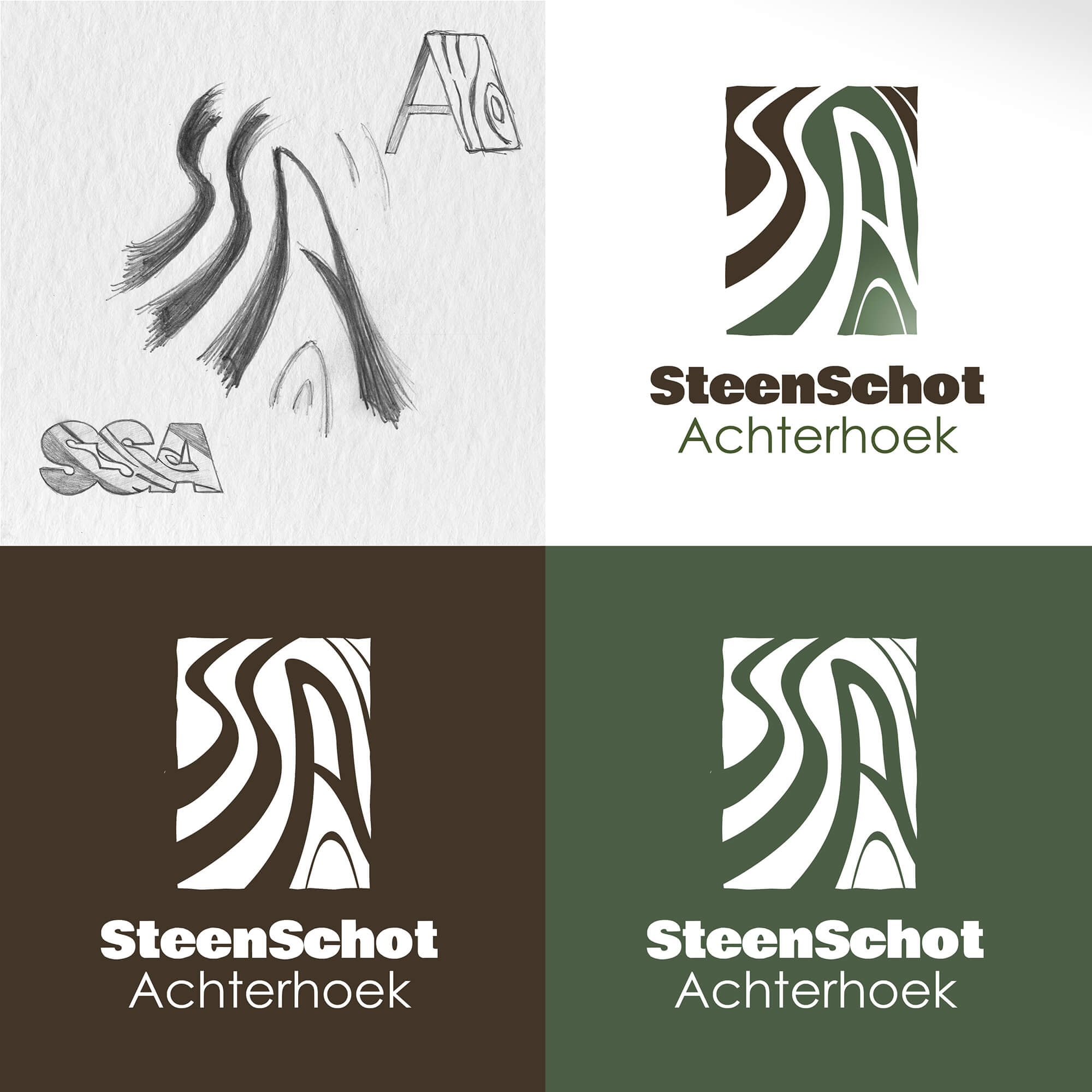 Logo schetsen en varianten van SteenSchot Achterhoek