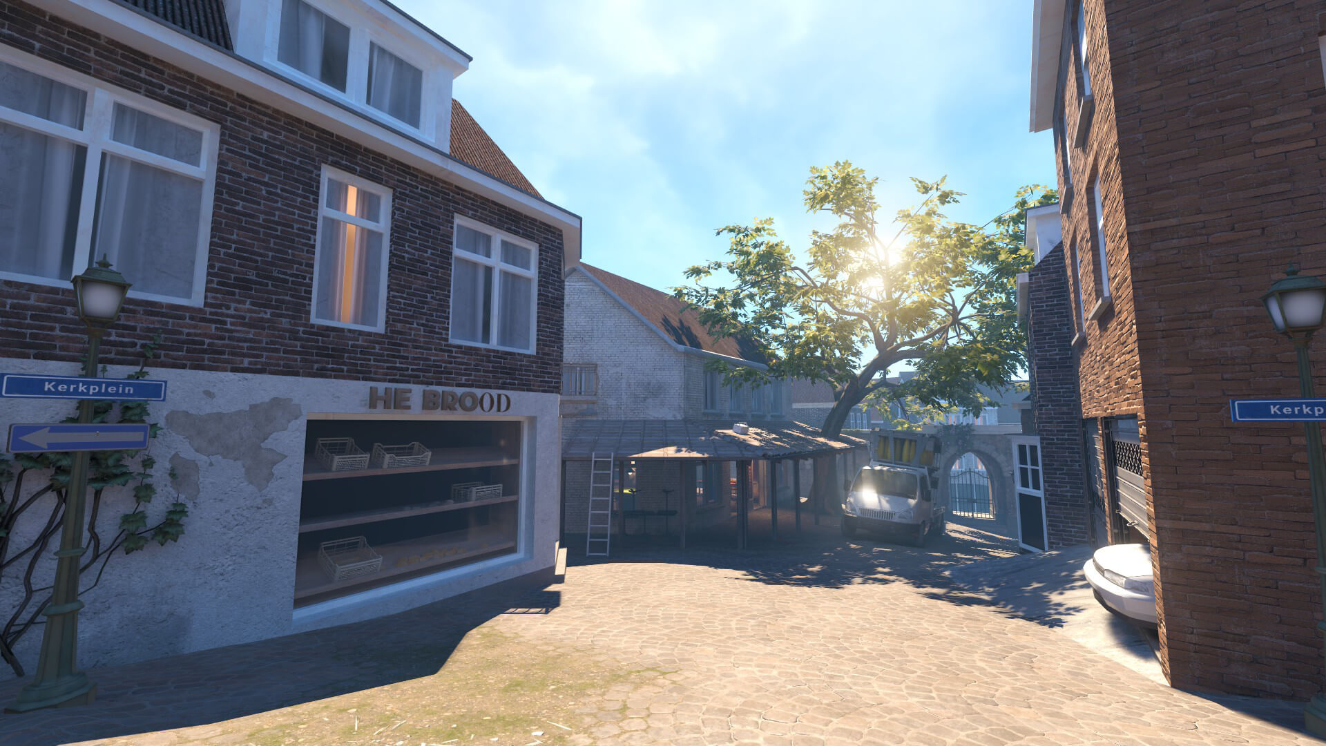 Bombsite op een vrachtwagen bij CT-spawn naast een bruin café in Counter-Strike 2 map VESPER