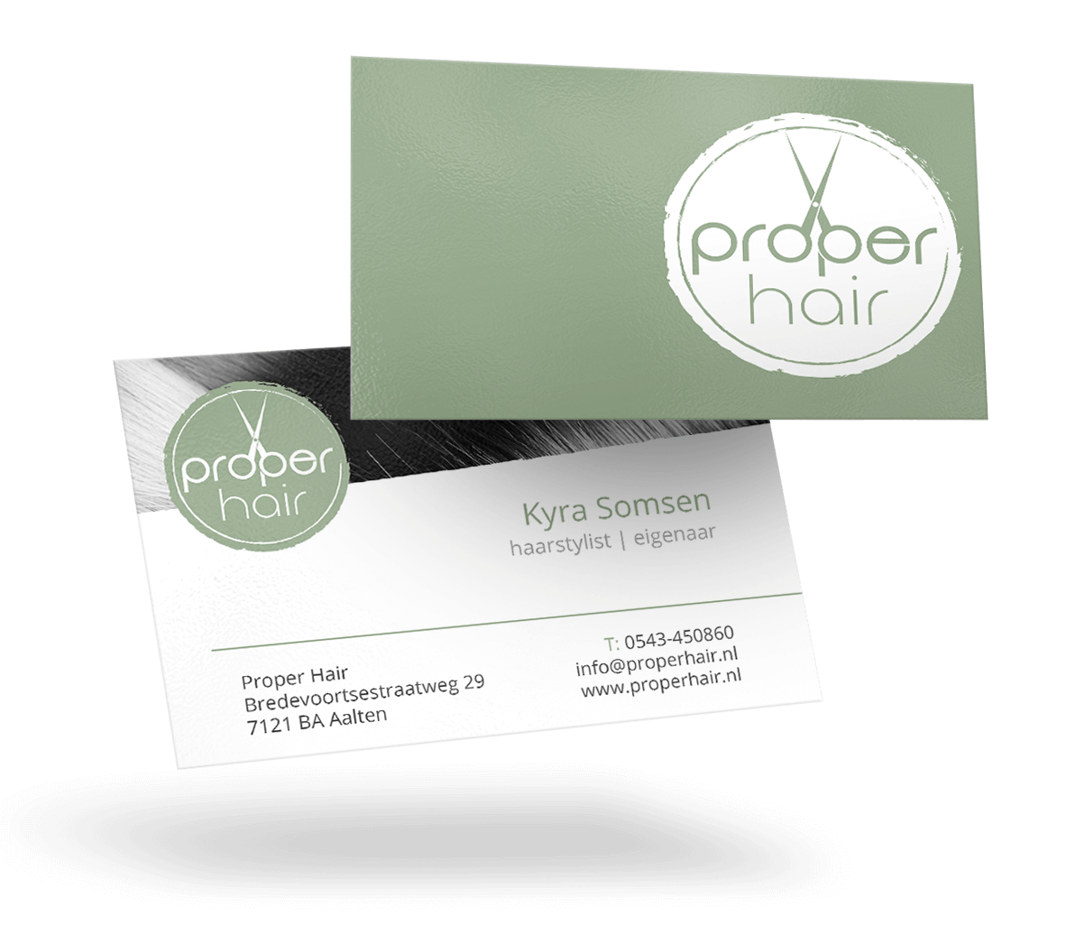 Logo en visitekaartjes ontwerp voor Proper Hair in Aalten